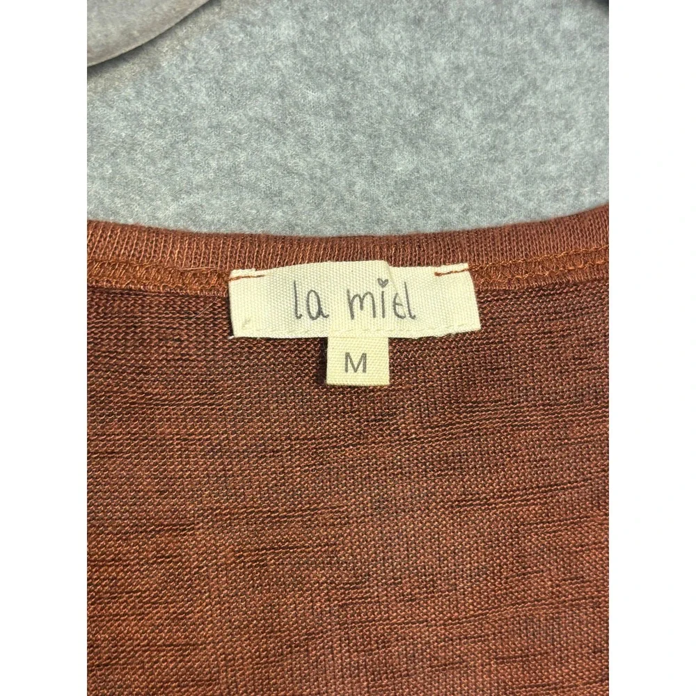La Miel Rust Brown Button Front Cardigan Duster‎ Boho Granola Girl Medium